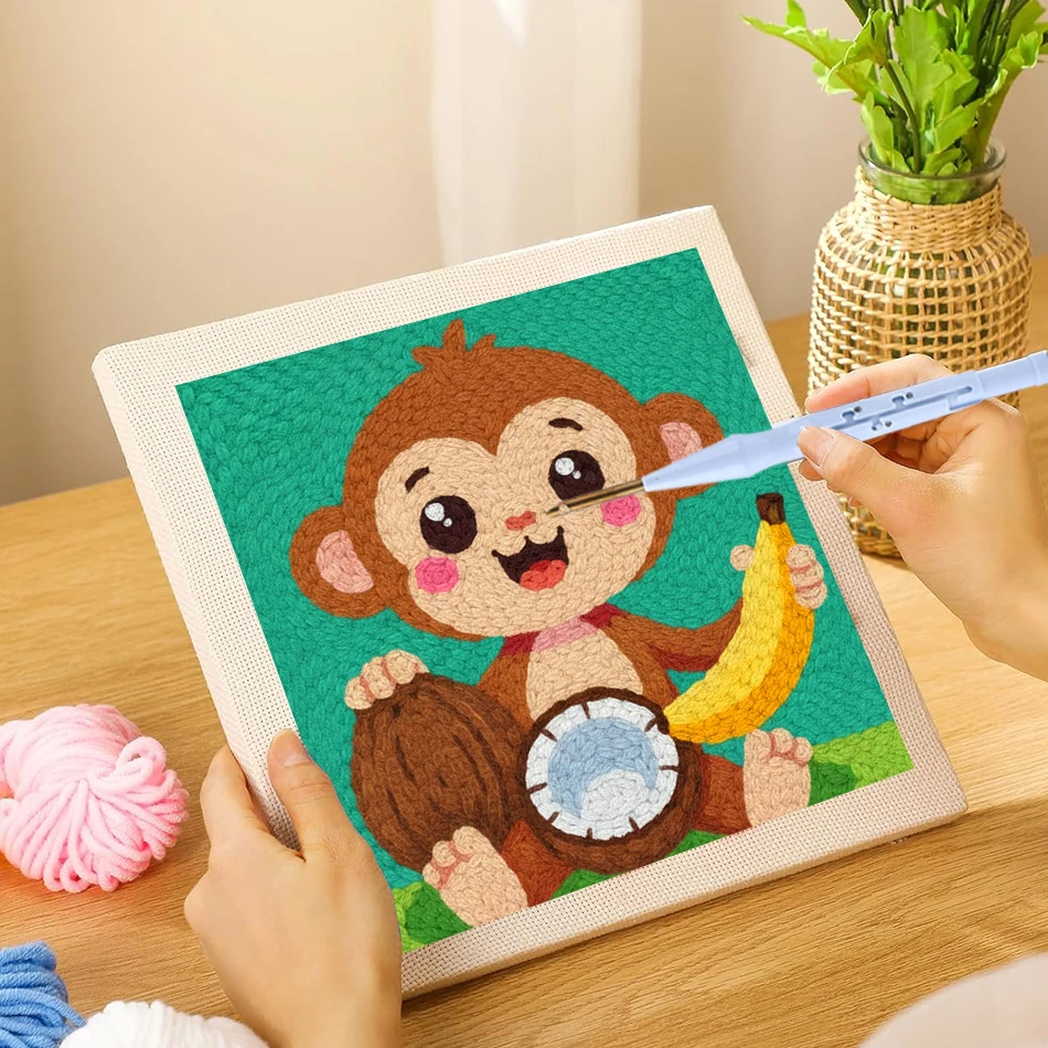 

Diy Punch Needle Embroidery Starter Kits For Beginner Cute Cartoon Monkey Animal Funny Punch Needle Kit Handicrafts Arts Sewing