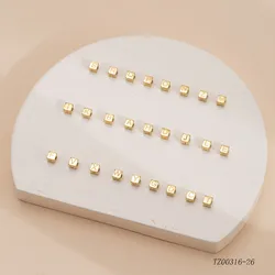 GD Square Cube Stainless Steel Round Hole Slider Bead Stamped 4 Sides Engraved Capital Letter Cube Charm DIY Jewelry