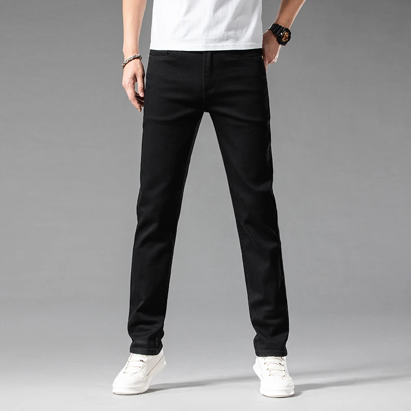 Summer New 98% Cotton Men\'s Casual Jeans White Classic Fashionable Stretch Straight Denim Trousers Black Brand Clothing Male