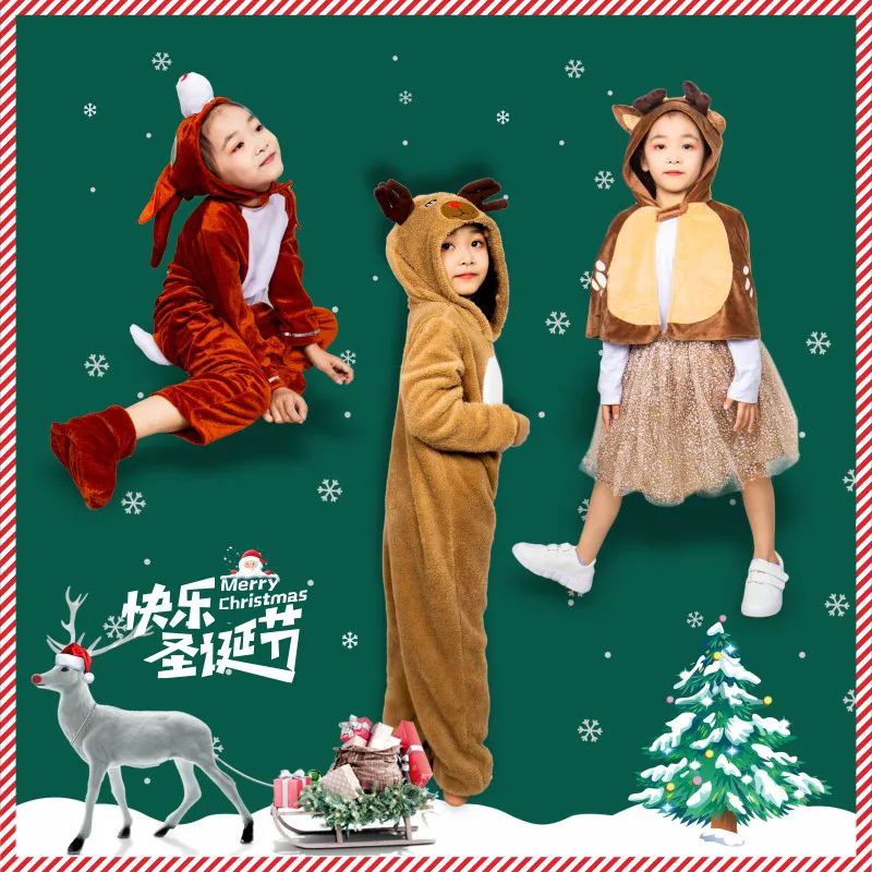 

Children Elf Christmas Costume Animal Stage Performance Jumpsuit Xmas Kid New Year Party Cosplay Outfits Boys Girls Fancy Dress