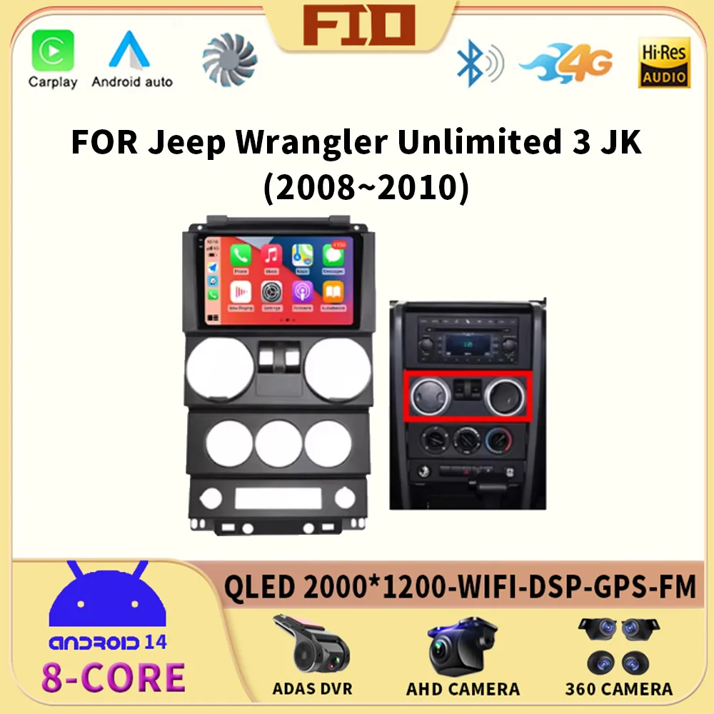 

CarPlay Android IOS For Jeep Wrangler Unlimited 3 JK 2008 - 2010 360 Camera Car GPS Navi Head Unit Radio Auto 4G LTE WiFi DVD