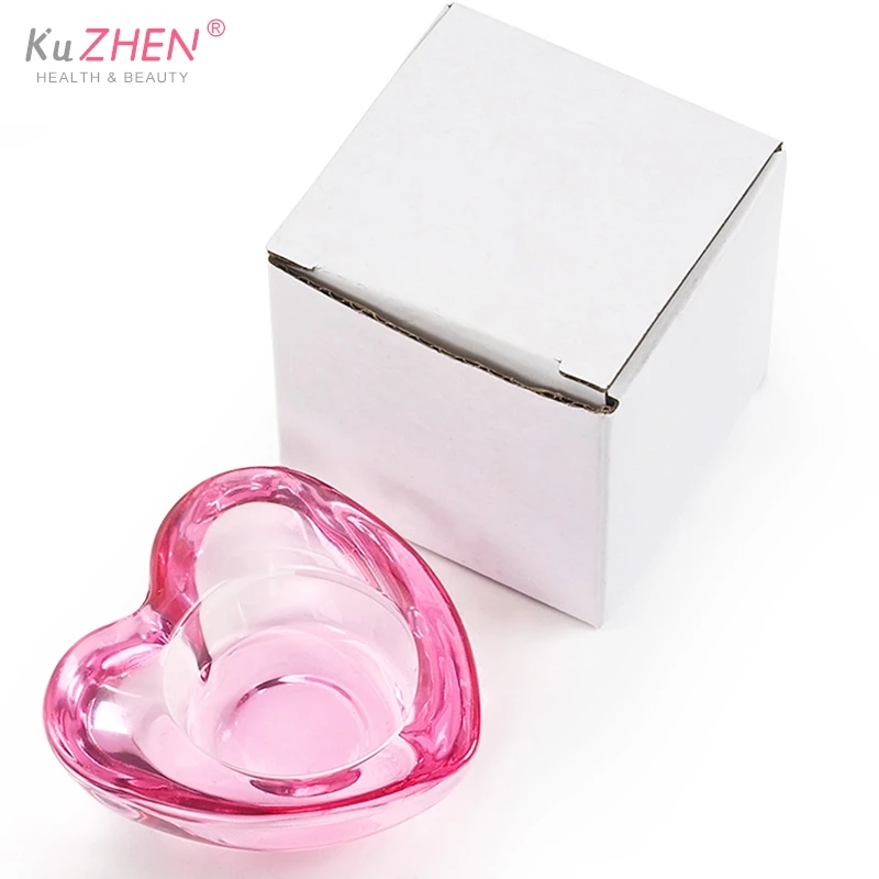 1P Glazen Crystal Cup Crystal Nail Cup Roze Hartvorm Dappen Schaal Acryl Vloeibare Poederhouder Container Manicure Nail Art Tool