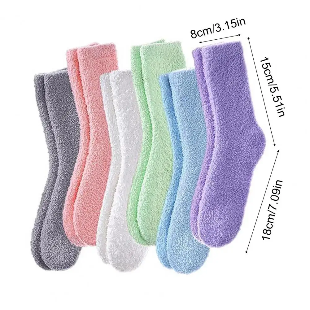 6 Pairs Thickened Plush Socks Winter Solid Color Fuzzy Socks Soft Breathable Footwear Coral Fleece Sleeping Socks for Winter
