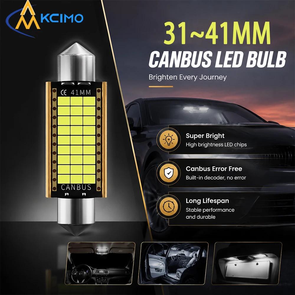 KCIMO 31-41MM Canbus LED Festoon Bulb Super Bright with Built-in Decoder Error-Free for Car Interior Dome Map Door License Light