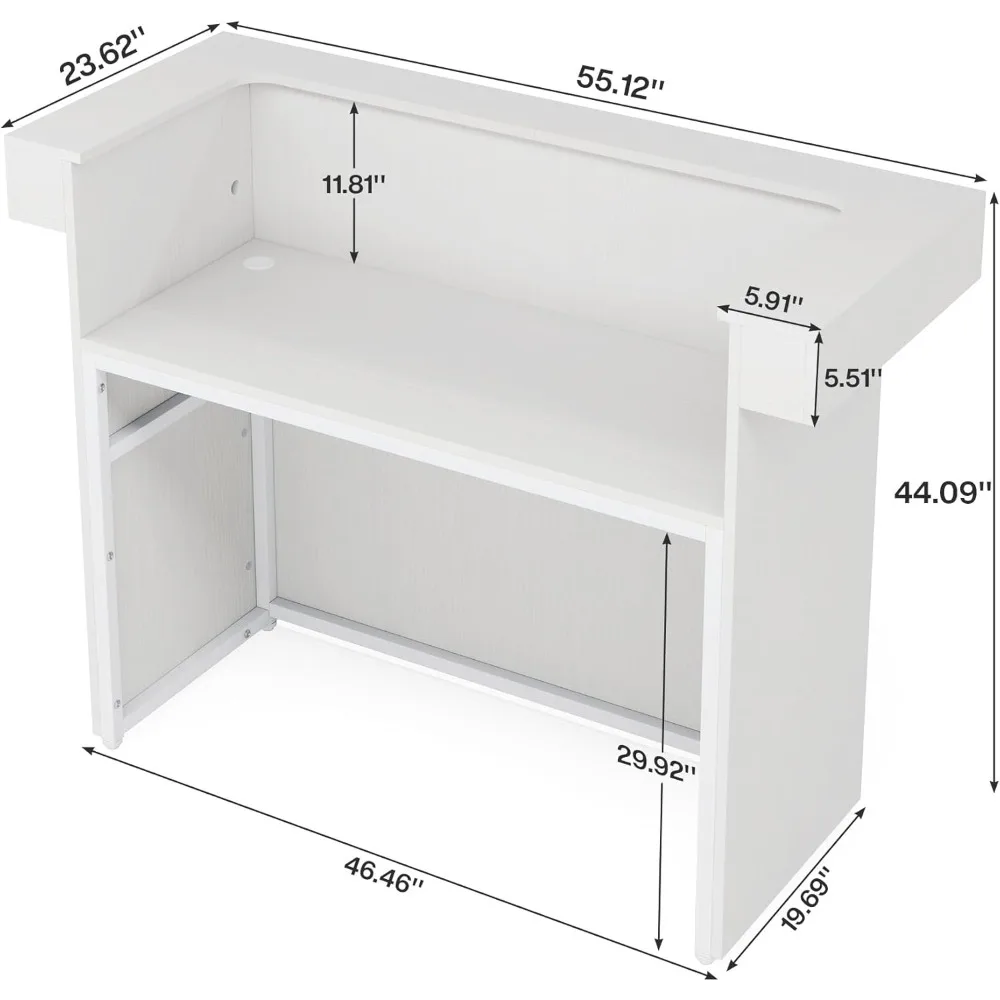 Reception Desk with Light, 55-Inch Front Desk with Cable Grommets, Modern Retail Counter Table for Salon, Lobby, Shop,Reception