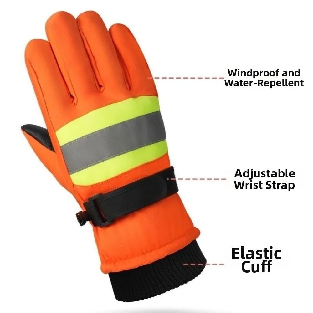 Reflective Sanitation Worker Gloves Waterproof Touchscreen Five-Finger Gloves Orange Cold Proof Winter Warm Gloves Railway Work