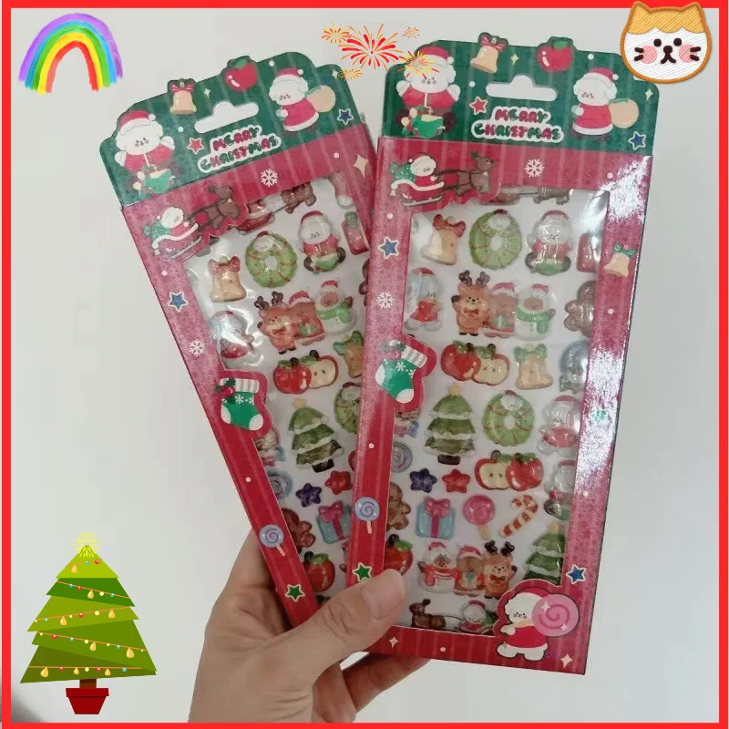 3d Christmas Santa Claus Dream Glitter Stick Stickers Decorative Reward Gifts Cartoon Scrapbooking Adhesive Decorations Gifts
