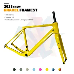 2023 NEW GT30 Carbon Gravel Frame Flat Mount Disc Brake 700C*50C Threaded T47 Internal Cable Gravel Bicycle Frameset Road Bike