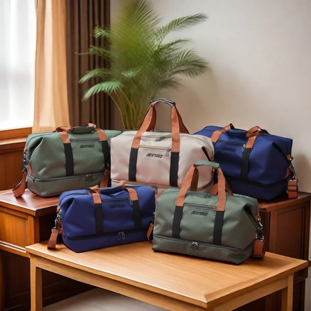 Nova Bolsa de Fitness, Grande Capacidade, Compartimento Independente para Calçados, Adequada para Viagens de Negócios, Pode Ser Equipada com Haste de Puxar