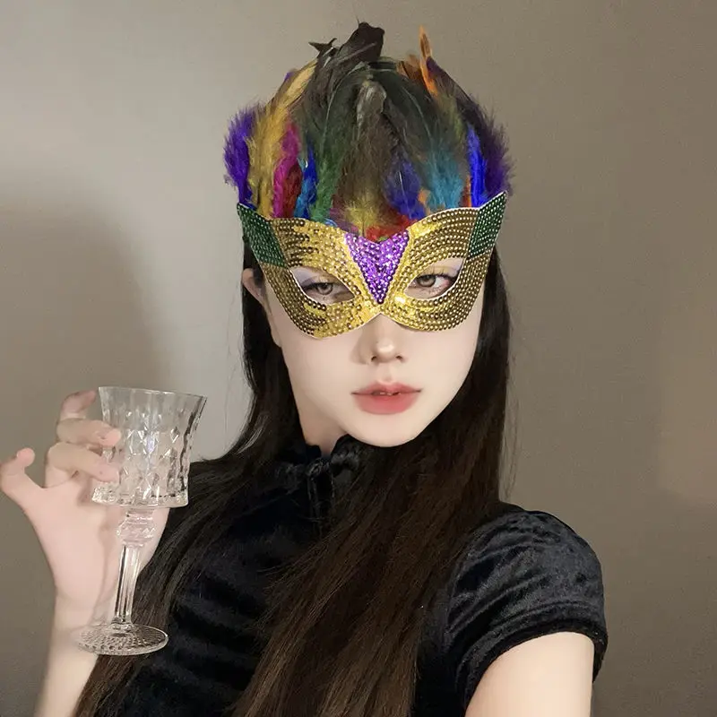 Pena feminina masquerade máscaras lantejoulas completas headwear carnaval sexy showgirl festa cosplay acessórios de baile dia das bruxas natal