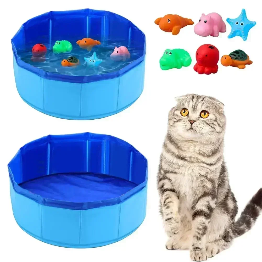 Piscina dobrável para brincar na água para animais de estimação com brinquedos divertidos de tartaruga, estrela do mar e polvo para cães e gatos - Bacia de banho refrescante de verão