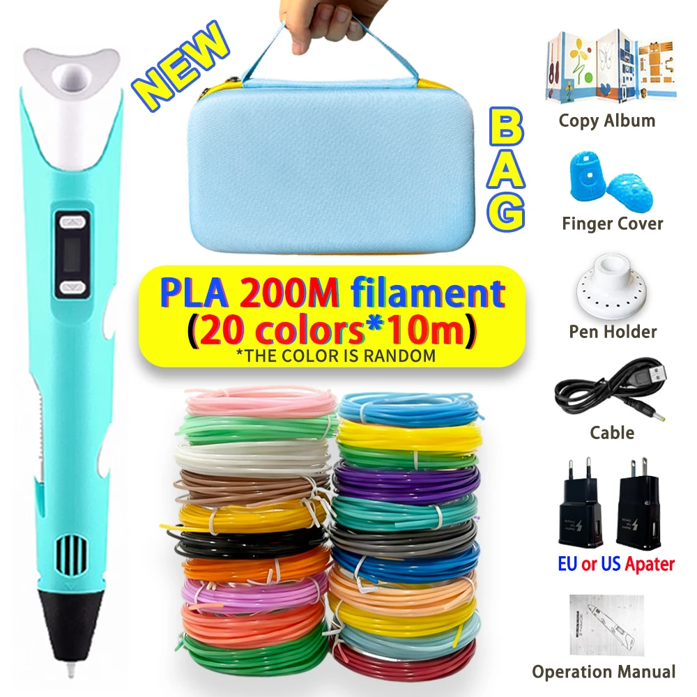 

3D-ручка для детей, 3D-ручки для рисования, творческий подарок для детей на день рождения и Рождество, с PLA-филаментом, адаптером питания и дорожным чехлом