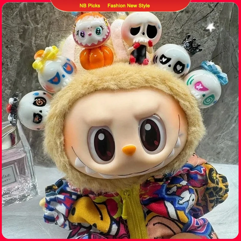 

For Labubu Headwear 2pc/4pc/5pc/10pc Halloween Ghost Skull Funny Headwear Mini Stylish Plush Doll DIY Head Inserted Crown Decor