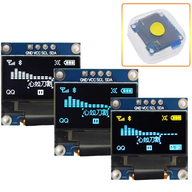0.96' Dual Colour Blue White Blue I2C IIC SPI Serial 128X64 LCD 4-Pin OLED LCD Display Module for R3(Pin Headers Soldered)
