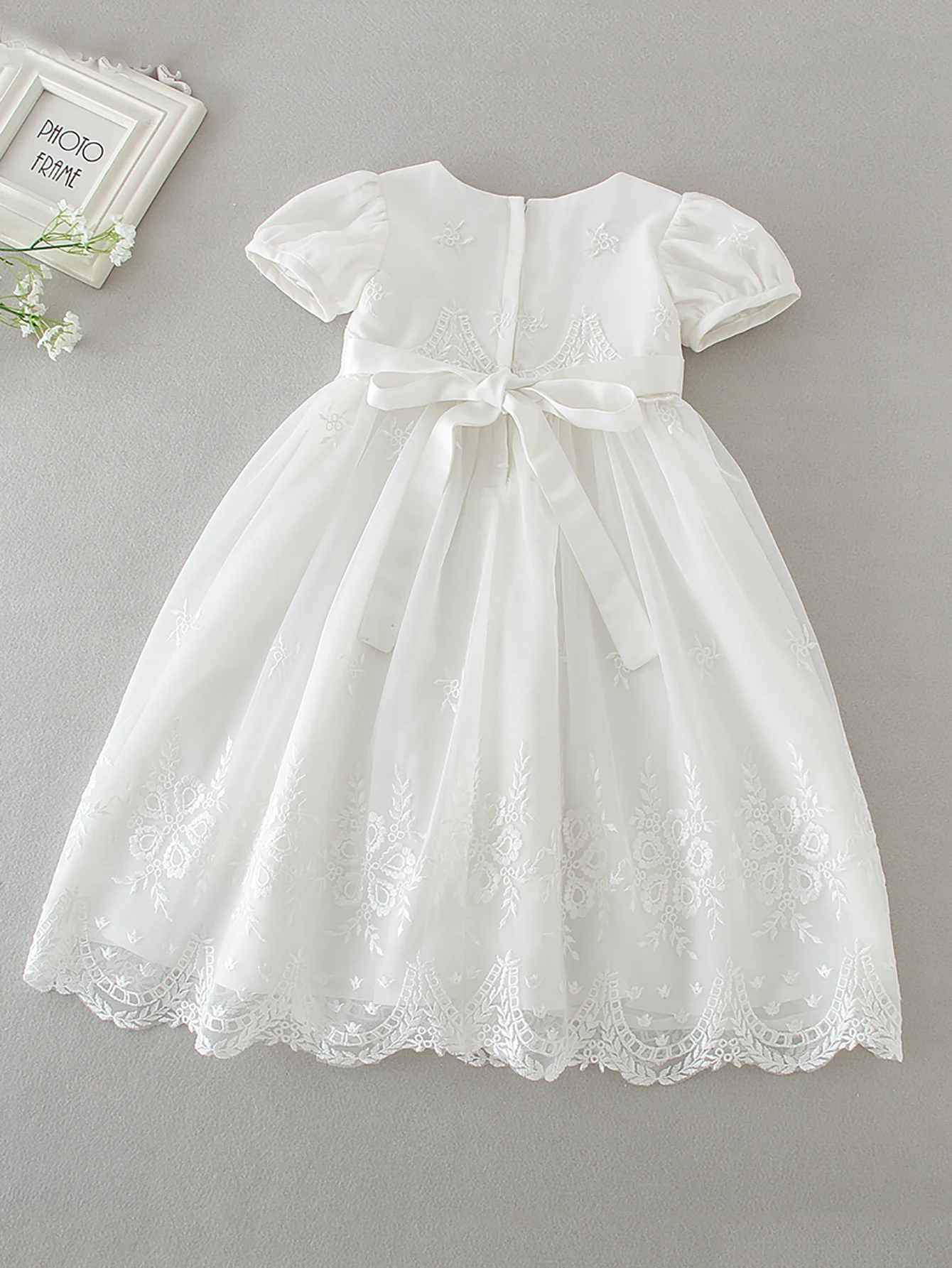 Baby Girls Christening Baptism Dress Flower Embroidered Gown Outfit for Birthday Party Special Occasion