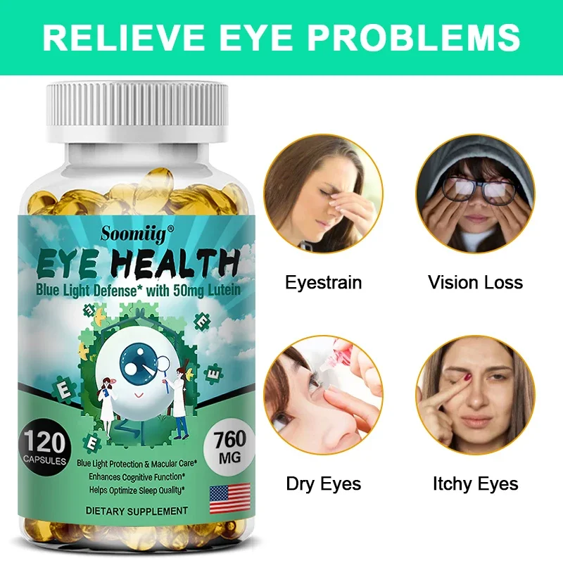 Eye Vitamin Lutein Capsules Zeaxanthin and Bilberry Extract Help Eye Fatigue Blue Light Dry Eyes and Vision Health Lutein Blend