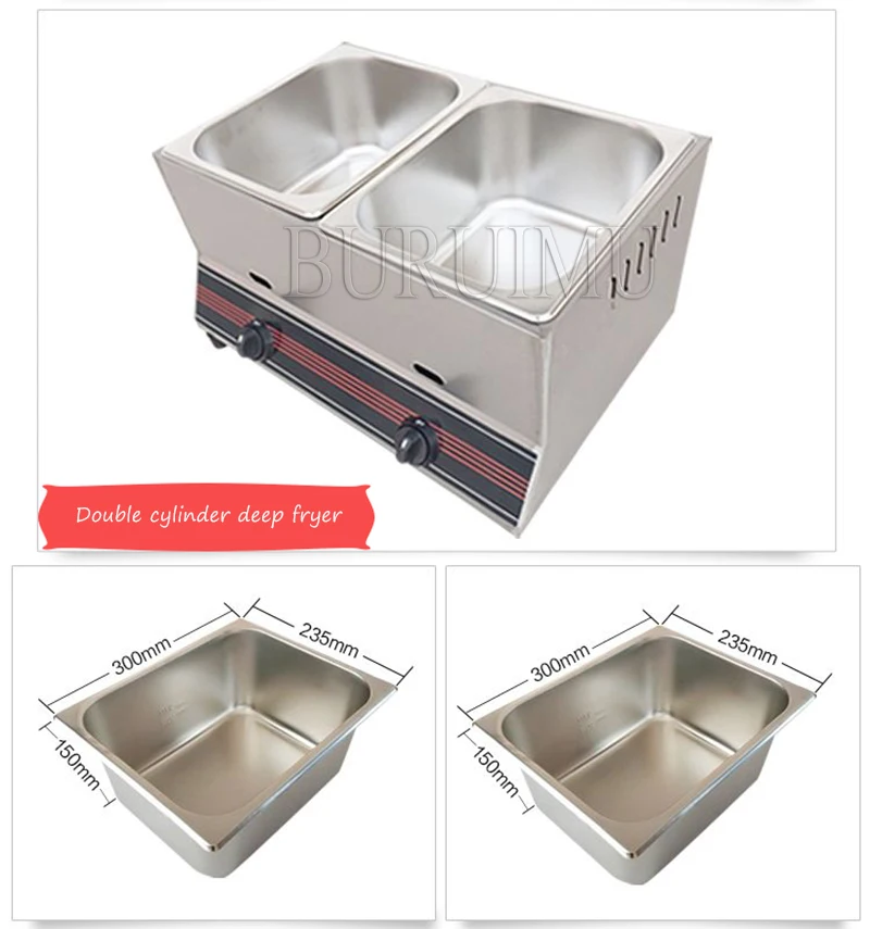 Double Cylinder Gas Fryer Professional Style Gas Deep Fryer with 2 Removable Oil Containers