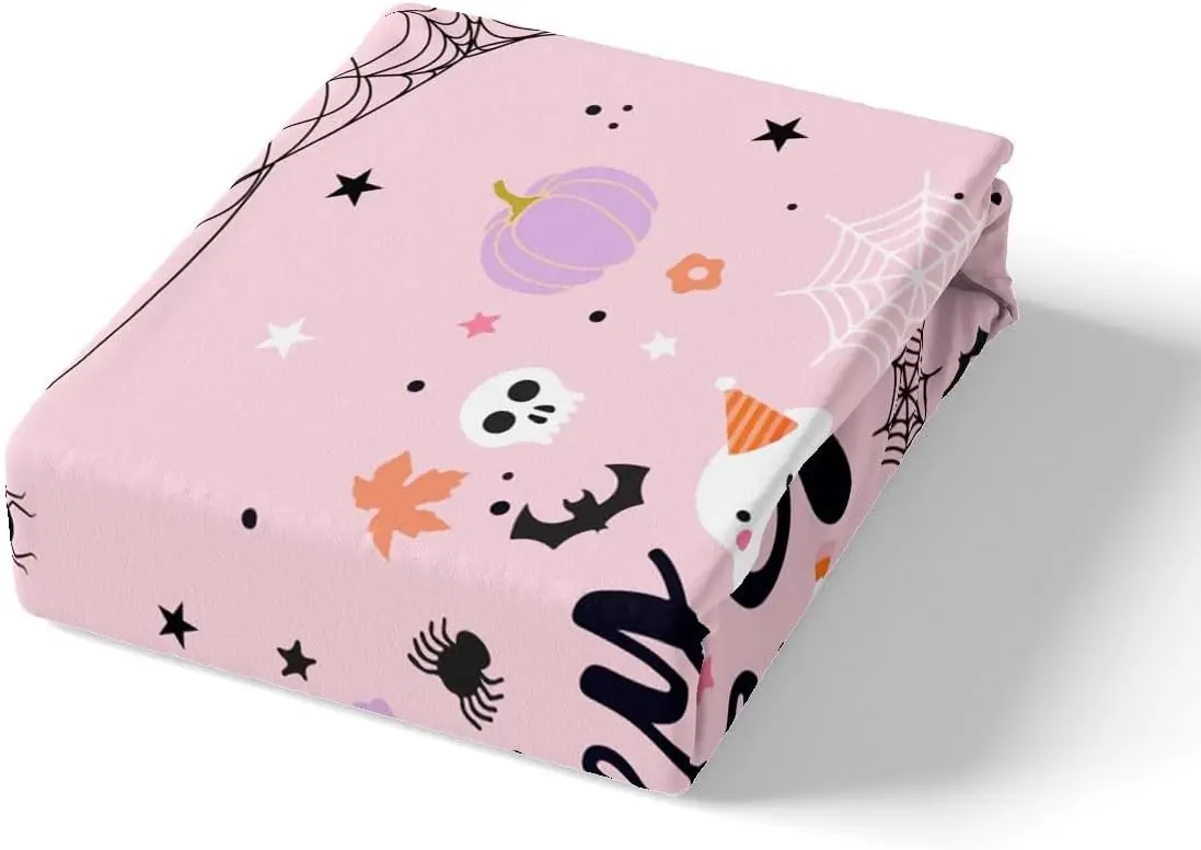 الوردي أشباح حاف مجموعة غطاء حجم واحد هالوين موضوع طقم سرير 2/3 قطعة الاطفال فتاة غرفة ديكور القوطية الجمجمة العنكبوت الخفافيش اليقطين #5