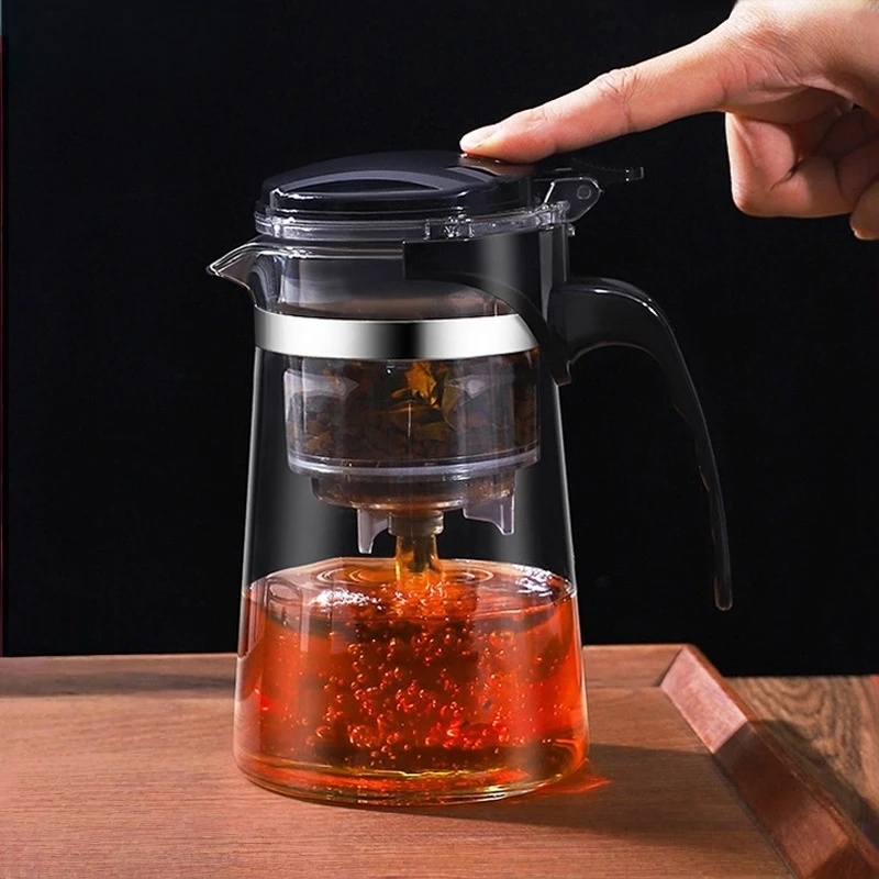 0.5-1.8L Glass Tea Pot Kettle Infuser Teapot Water Separation Inner Magnet One Click Magnetic Switch Tea Filtration Cup Set