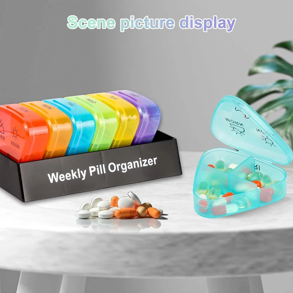 Weekly Pill Organizer 3 Times a Day, Compact Pill Box 7 Day with Roomy Pill Case and Sturdy Design for Managing Your Vitamins