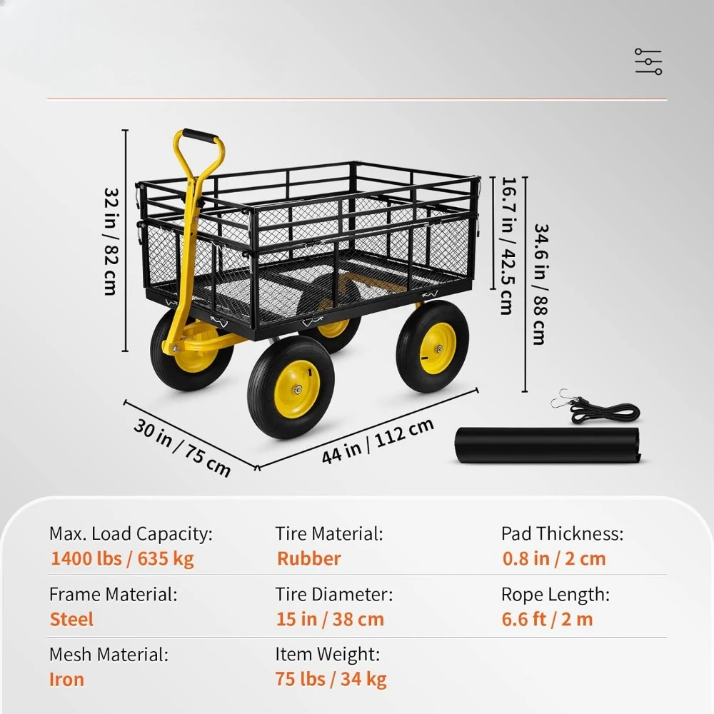 Imagem -02 - Aço Garden Cart com Removível Mesh Sides para Converter em Flatbed Camping Trolley Heavy Duty Wagon Cart 1400 Lbs Capacidade