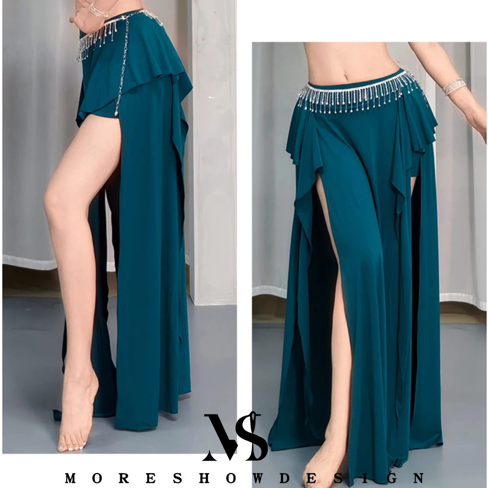 تنورة طويلة للرقص الشرقي للنساء بفتحة مزدوجة، تنانير مثيرة، ملابس رقص صيفية لمرحلة الرقص الشرقي، ملابس الأداء