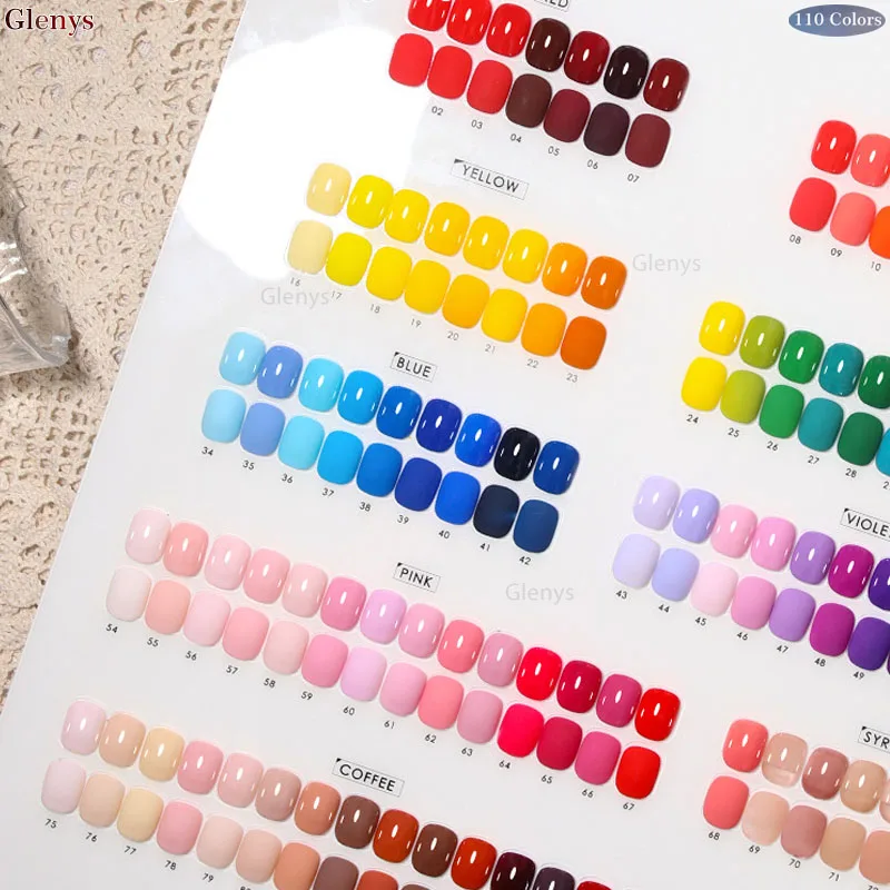 Zestaw lakierów do paznokci Glenys 110 kolorów, klej, popularny, zaawansowany żel do moczenia, karta kolorów, niezbędny w salonie paznokci, lakier wykończeniowy.