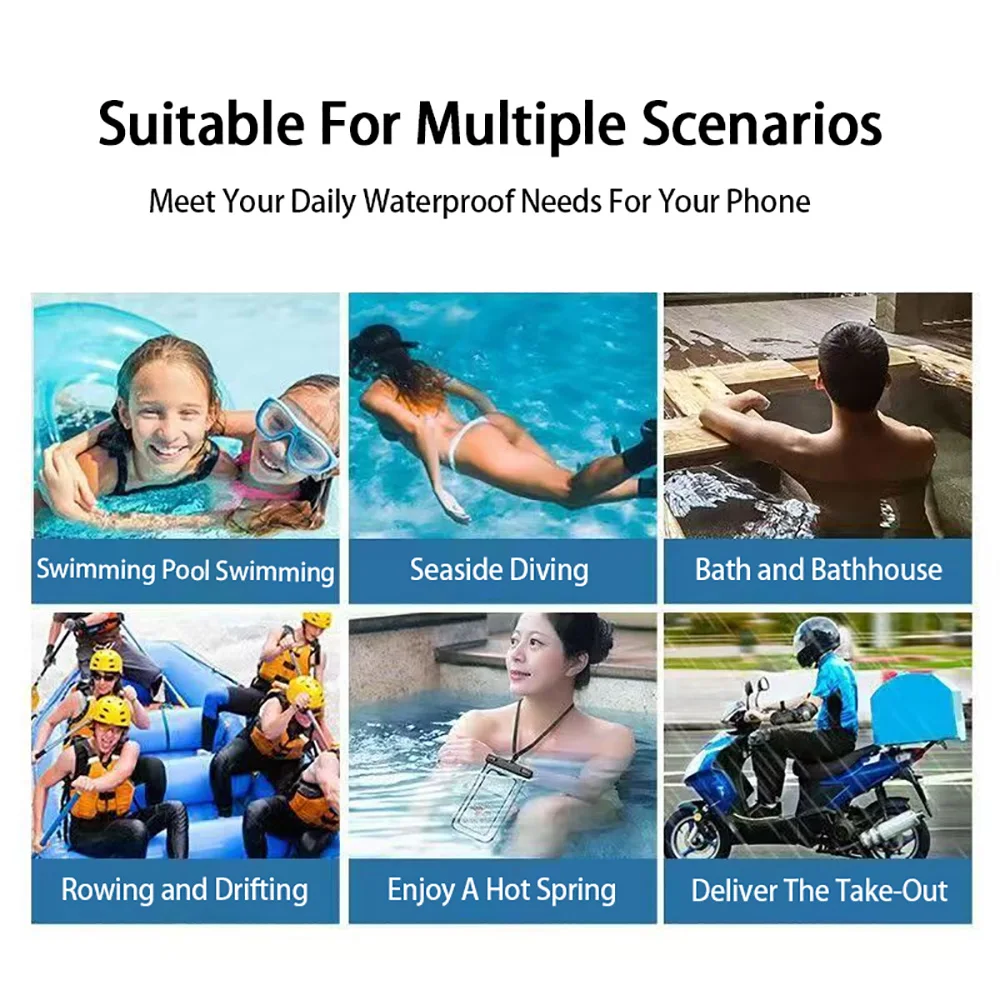 حقيبة سباحة عالية مقاومة للماء وحقيبة للهاتف المحمول كبيرة الحجم وشفافة تحت الماء وحقيبة حماية جافة لهاتف iPhone Xiaomi