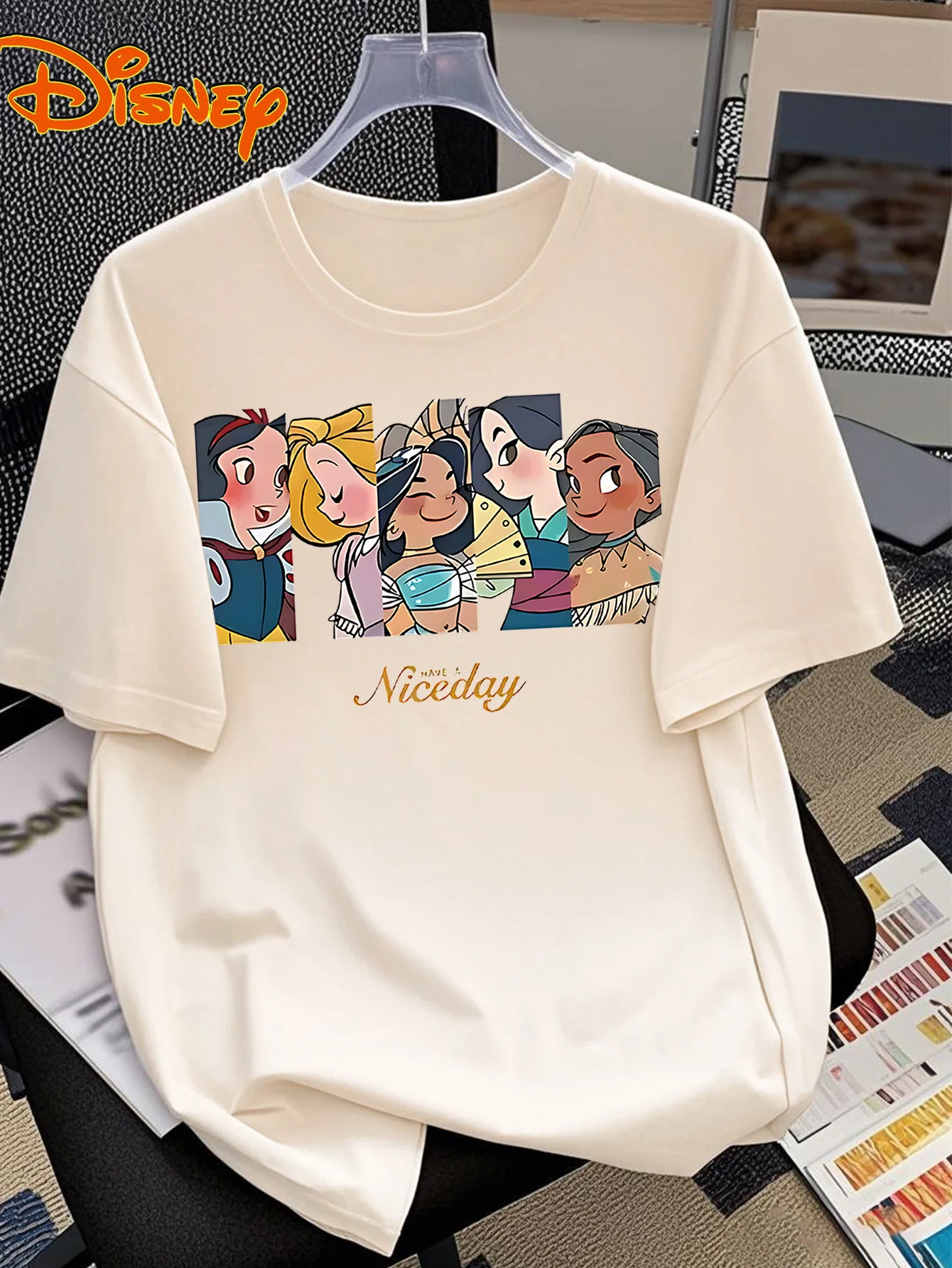 

Женская футболка с принтом принцессы Диснея — повседневный топ с короткими рукавами и круглым вырезом, мягкий