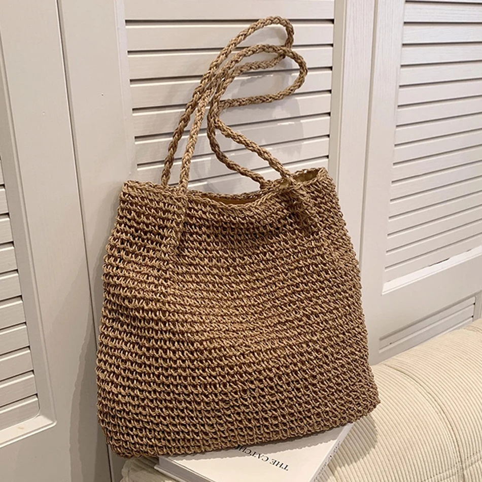 

Vintage Bucket Bags for Women Luxury Designer PU Leather Shoulder Bag New In 2023 Summer Small Handbag Fashion Straw Beach Bag