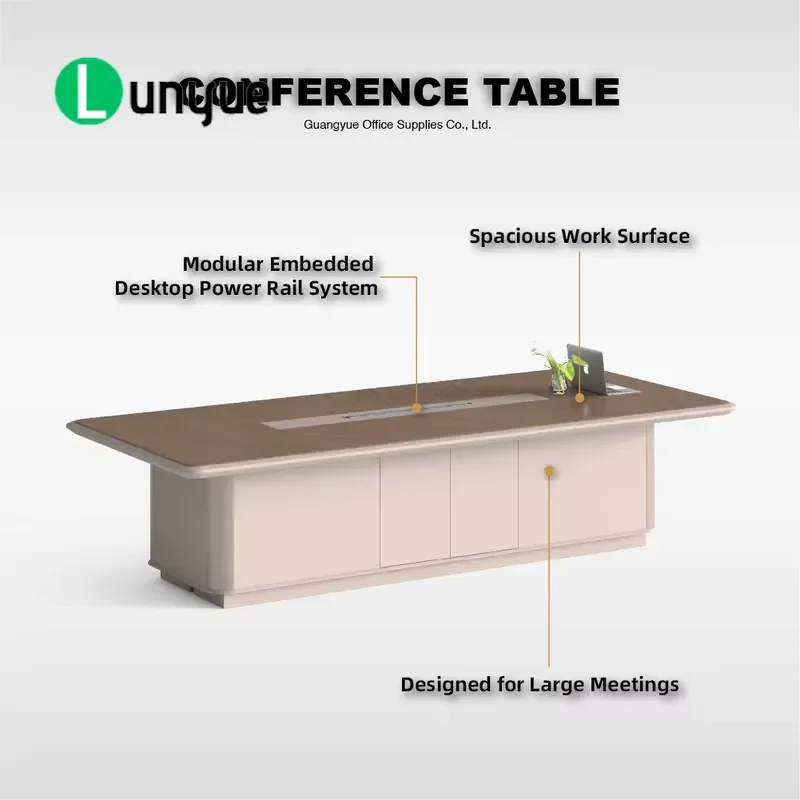 Modern Conference Table with Embedded Power Rails Wide Desktop for Professional Meeting Room Office Furniture Business