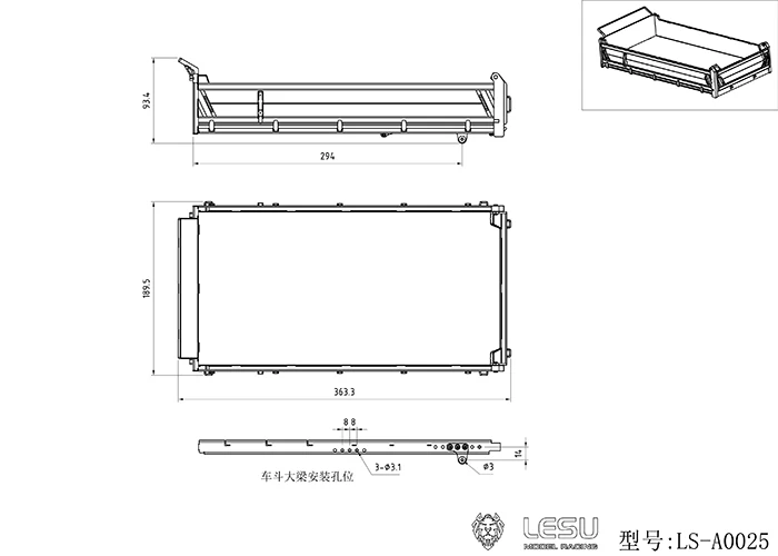 RC Metal Car Hopper Bucket Box dla 1/14 LESU 4*4 Zdalnie sterowany hydrauliczny wywrotka DIY Tamiyay Toys Model TH16802