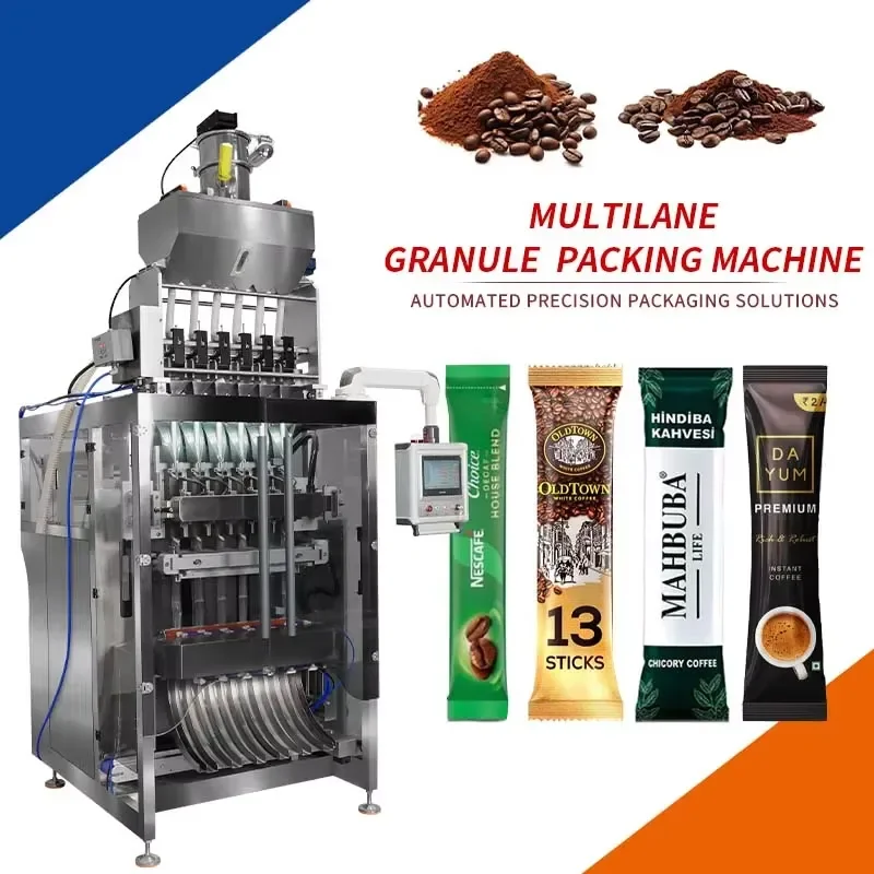 Automatic Multi-Lane 5g 10g Back Sealing 3in1 Instant Granule Stick Sachet Coffee Mixed Powder Packing Machine