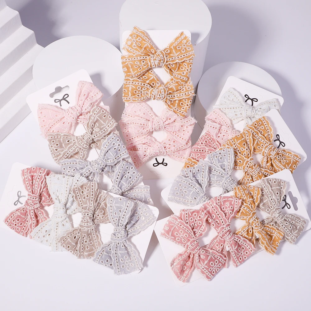 4Pcs/Set Cotton Solid Color Bows Hair Clip For Kids Girls Hollow Lace Bowknot Barrettes Hair Pins Baby Headwear Hair Accessories