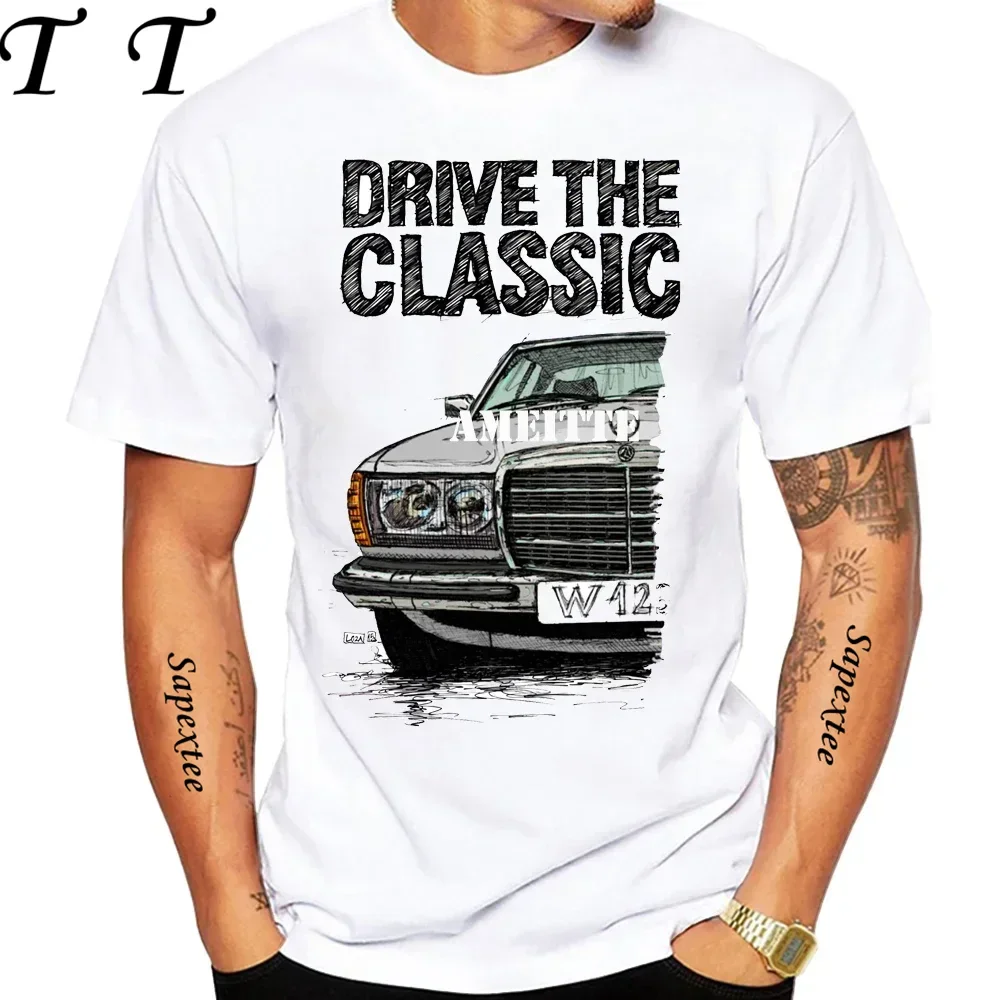New Men Short Sleeve Drive The Classic Germany Old W123 W124 R129 T-Shirt Hip Hop Boy Casual White Tops 70's Vintage Car Tees view 2