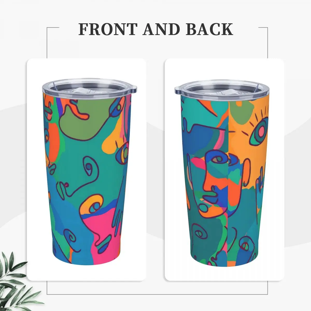 Stainless Steel Tumbler Vintage Color Block Mugs Cup Abstract Face Finger Driving Cold Drink Water Bottle Portable Thermal Cups