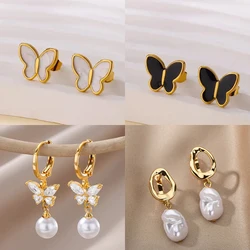 Stainless Steel White Butterfly Earrings for Women Elegant Ear Accessories Aesthetic Butterfly Stud Earring Wedding Jewelry Gift