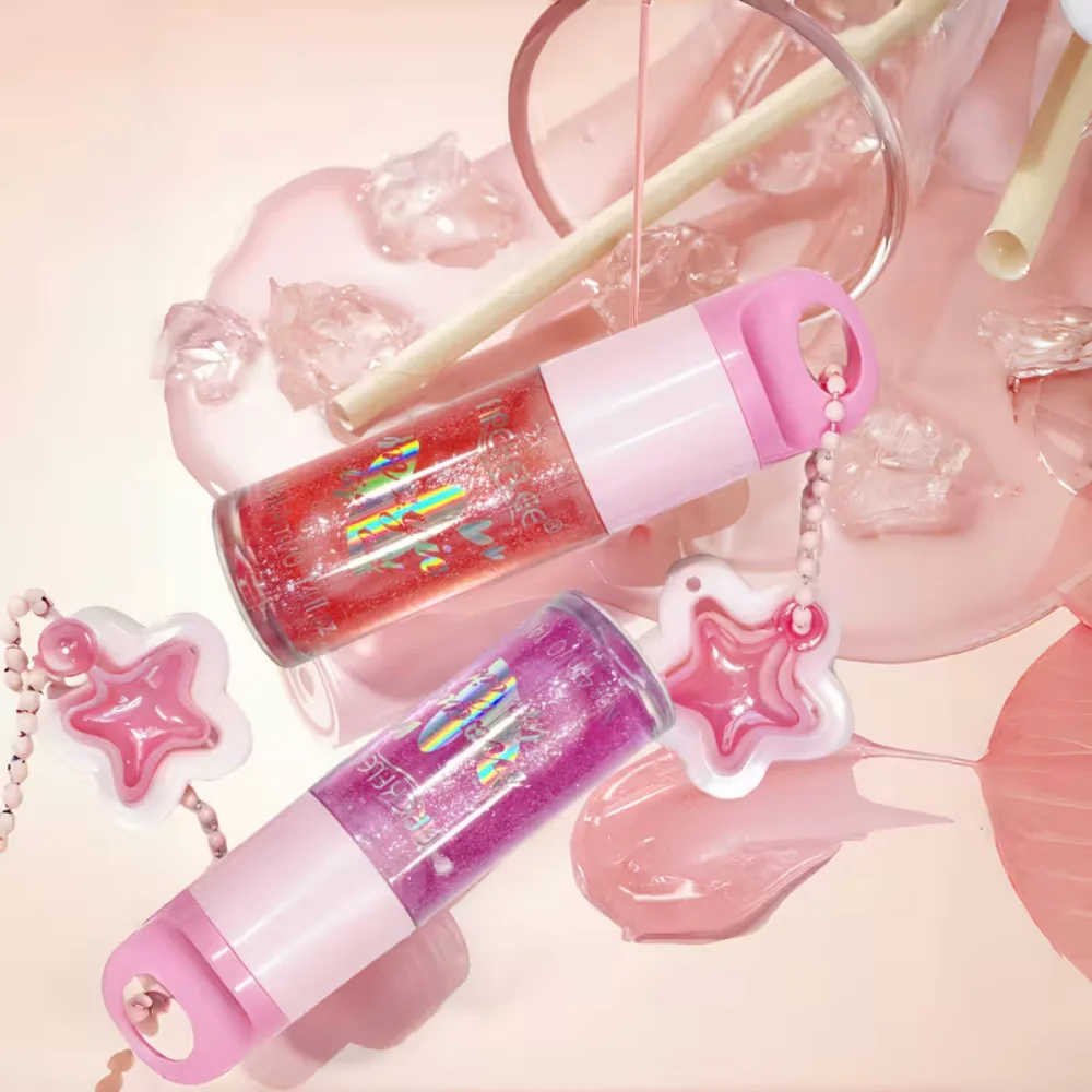 クマのキーホルダー、マットバニーリップスターペンダント、ファイングリッターリップグロス、透明ジェリーシャインリップオイル4個セット、長持ちするリップスティック