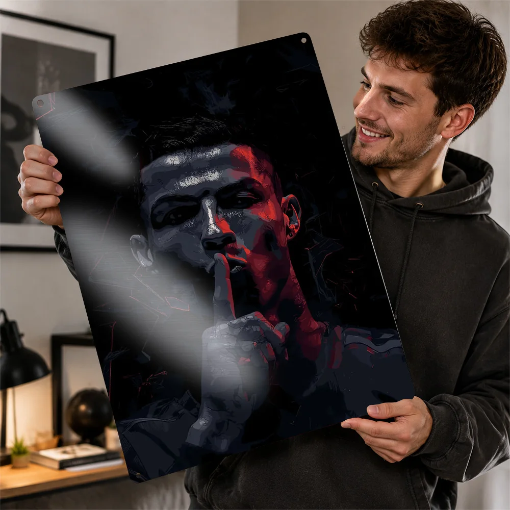 Cristiano Ronaldo Shushing Poster Retro 3D Printed Metal Signs Customized Wall Hanging Gift for Bedroom Stuff Decoration Room