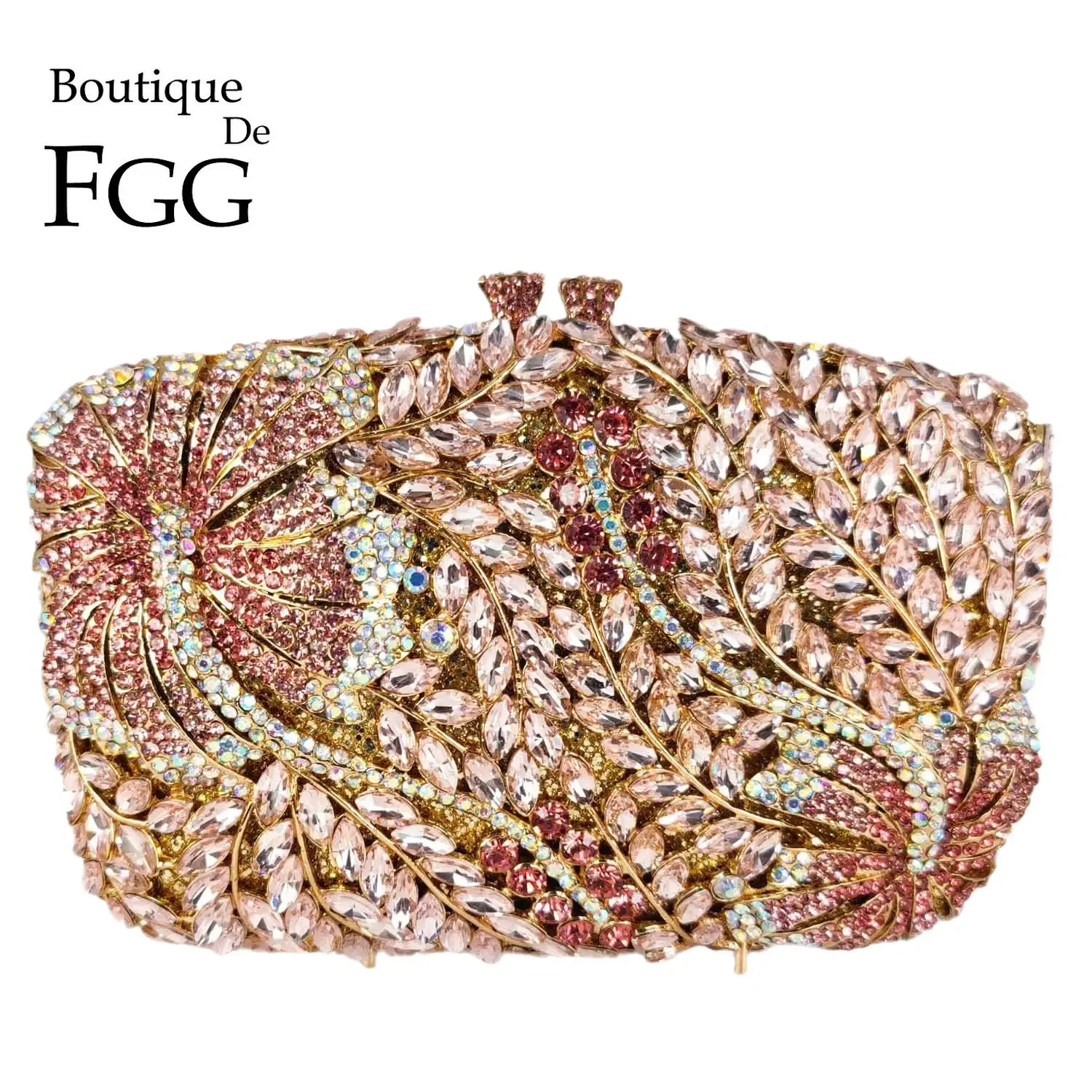 

Boutique De FGG (in stock) Luxury Women Pink Flower Clutch Evening Bags Bridal Rhinestone Handbags Wedding Minaudiere Purse