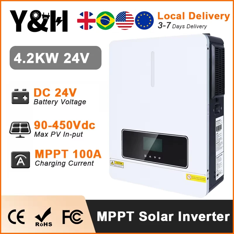 Y&H 4.2KW Hybrid Solar Inverter 24V 220V On/Off Grid Solar Inverter Pure Sine Wave Inverter MPPT 120A Solar Charge Controller