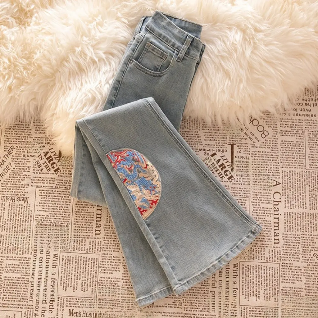

High Waist Slimming Micro La Jeans for Women Chinese Style Spring Autumn Fashionable All-match National Style Pants