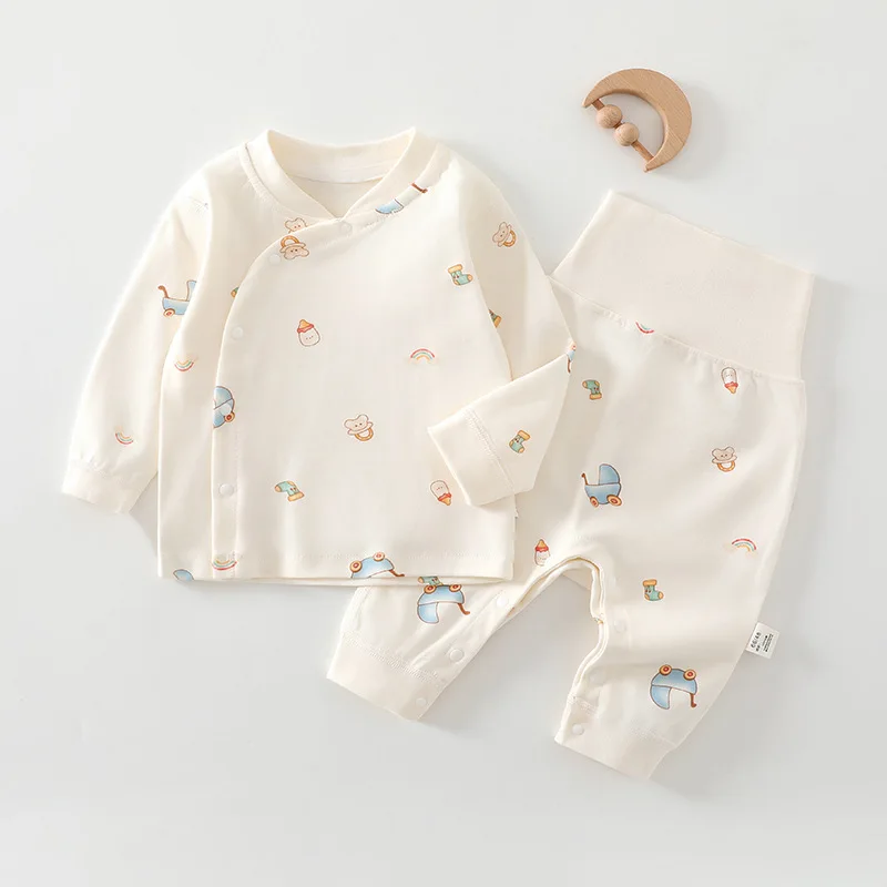 0-3Y Newborn Underwear 2Pcs Sets New Autumn Infant Girls Boys Pure Cotton Sleepwear High Waist Pants Soft Baby Pajamas Clothes