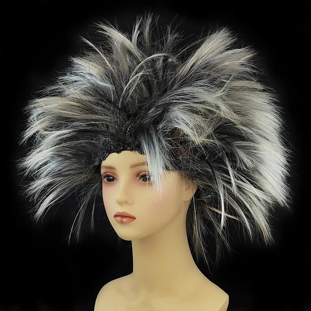 مضحك انفجار رئيس شعر مستعار القنفذ رئيس المتسول شعر مستعار تأثيري متعدد الألوان هالوين أغطية الرأس مجموعة الأداء تسريحات الشعر الملونة #4