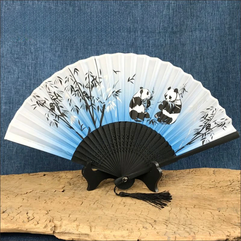 Gradient Ink Panda Folding Fan Ancient Fan Children's Silk Face Travel Souvenir Gift