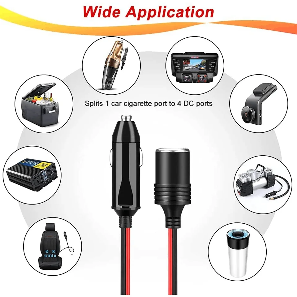 car cigarette lighter adapter extension 3FT Cord with On Off Switch having the right accessories can extend the reach of your devices 10 Amp Heavy Duty Cigarette