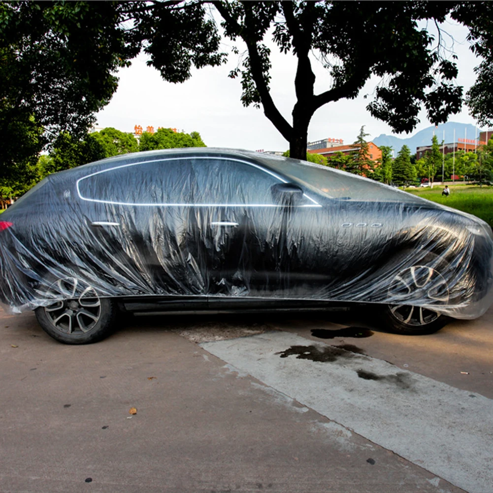 Clear Plastic Car Cover with Elastic Band Disposable Car Cover Plastic Auto Cover Waterproof 3.5M×5.5M 3.5M×6M 3.8M×6.6M 