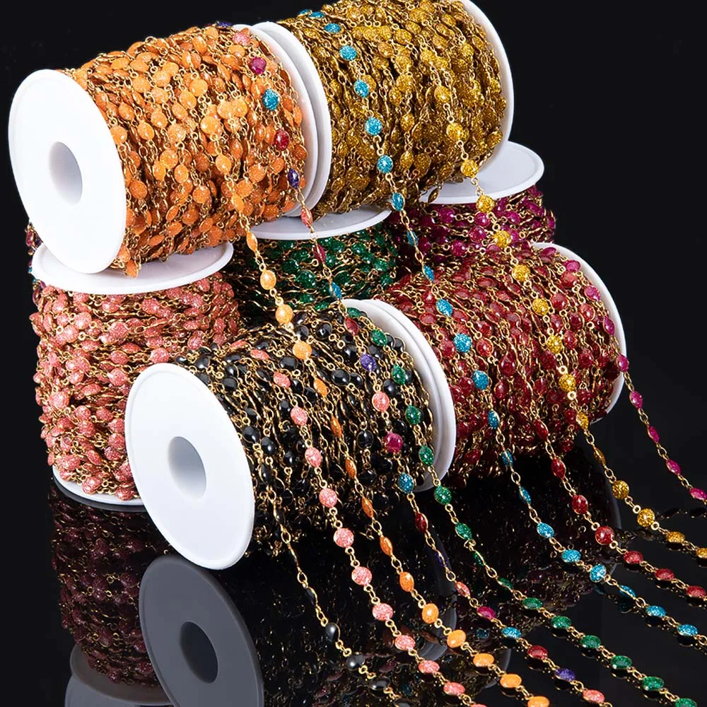 1m Stainless Steel Powdered Chain Jewelry Making Colorful Enamel Chains Bulk for DIY Bracelet Necklace Jewelry Chains Findings