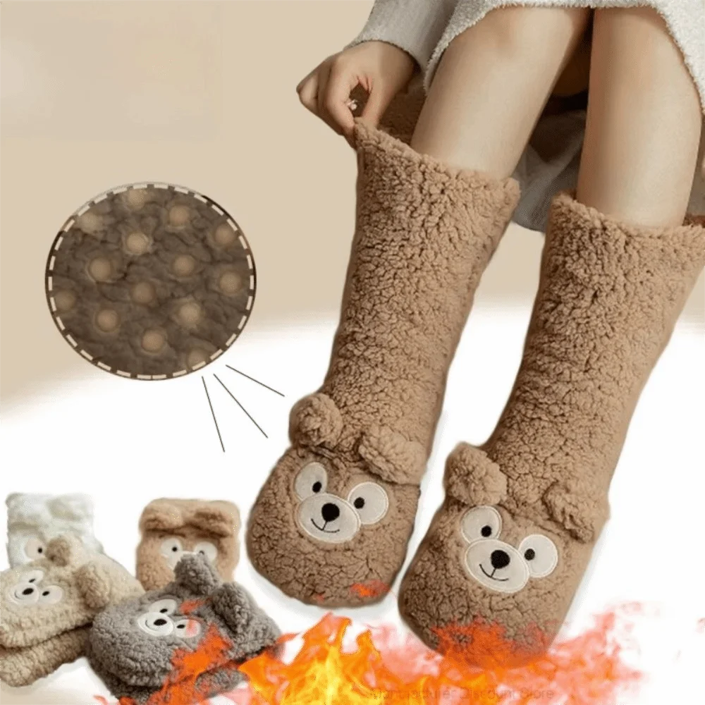 

Warm Thickened Thermal Socks Soft Anti Slip Snow Socks Cartoon Coral Fleece Foot Warmer Women
