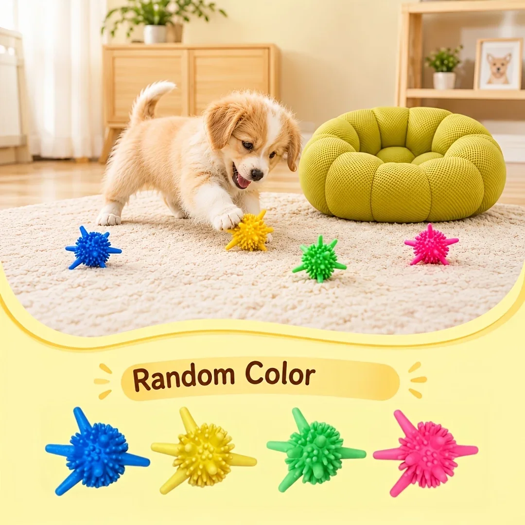 Spiked Dog Chew Toy Ball,Color Random,Soft Material Puppy Teething Ball with Textured Spikes Massages Gums and Helps Clean Teeth
